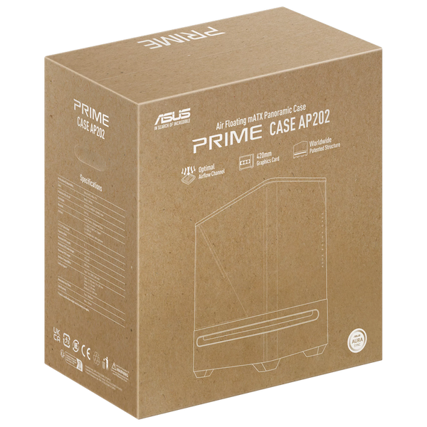 Case mATX Asus PRIME AP202 TG ARGB BLACK, 3x120mm ARGB, Front Mesh, Tempered Glass, Headset hook, 2x 237148 фото