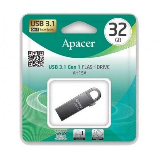 32GB USB3.1 Flash Drive Apacer "AH15A", Dark Gray, Metal, Keychain-Carabin, Capless (AP32GAH15AA-1) 88054 фото