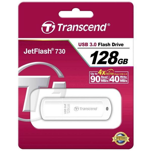 128GB USB3.1 Flash Drive Transcend "JetFlash 730", White Classic Cap (R/W:90/40MB/s) 83278 фото