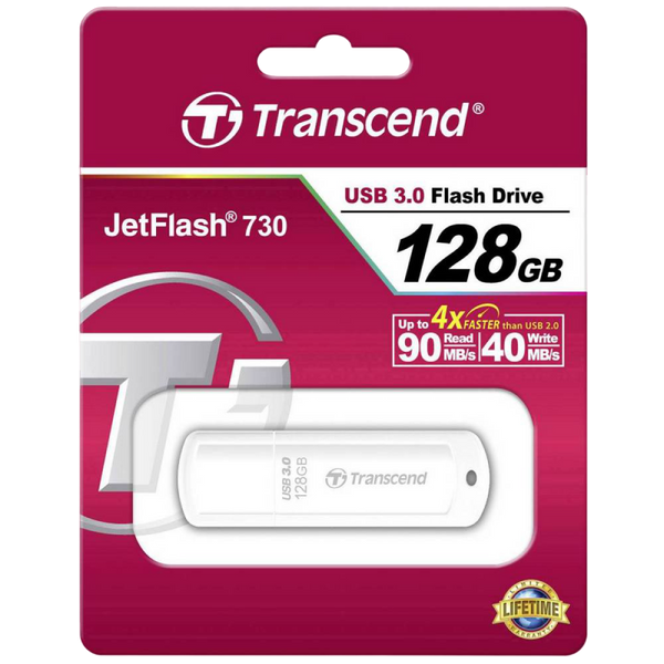 128GB USB3.1 Flash Drive Transcend "JetFlash 730", White Classic Cap (R/W:90/40MB/s) 83278 фото