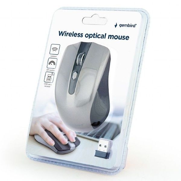 Wireless Mouse Gembird MUSW-4B-04-BG Optical 800-1600 dpi 4 buttons, Ambidextrous, 2xAAA, Black/Grey 110319 фото