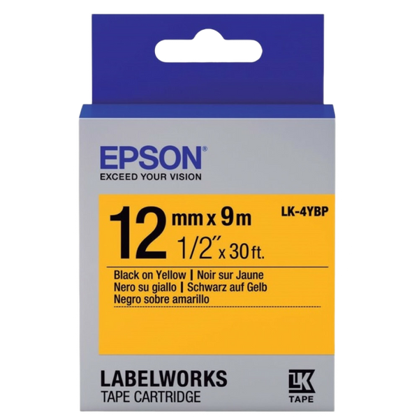 Tape Cartridge EPSON LK4YBP; 12mm/9m Pastel, Black/Yellow, C53S654008 105276 фото