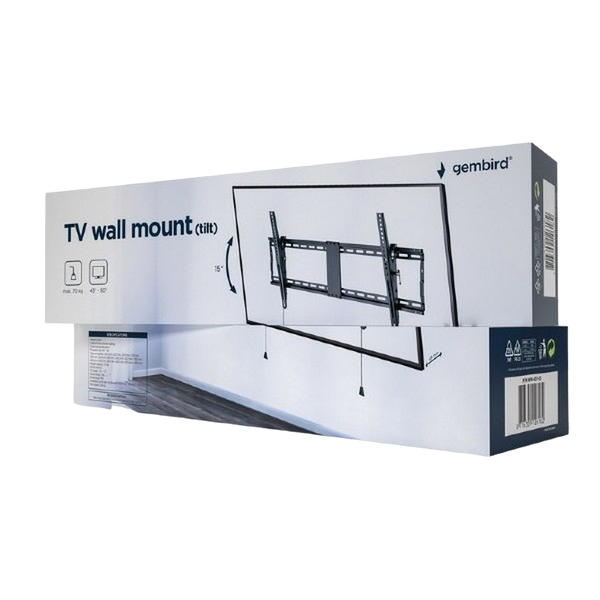 Wall Mount Gembird "WM-90T-01" Black 43"-90", 70kg, VESA:up 800x400, Wall dist:49mm, +3° ~ -12° 207976 фото