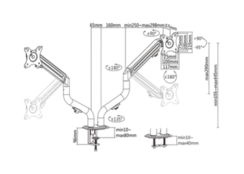 Table/desk 2-display mounting arm Gembird (rotate,tilt,swivel),17”-32”,up to 8 kg,VESA:75x75,100x100 204489 фото