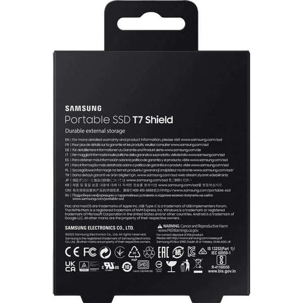 4.0TB Samsung Portable SSD T7 Shield Black, USB-C 3.1 (88x59x13mm, 98g,R/W:1050/1000MB/s, IP65) 201327 фото