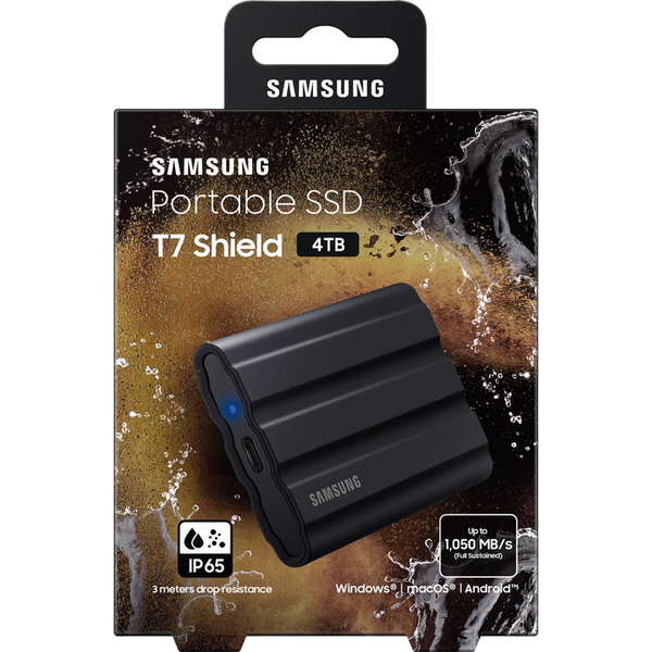 4.0TB Samsung Portable SSD T7 Shield Black, USB-C 3.1 (88x59x13mm, 98g,R/W:1050/1000MB/s, IP65) 201327 фото