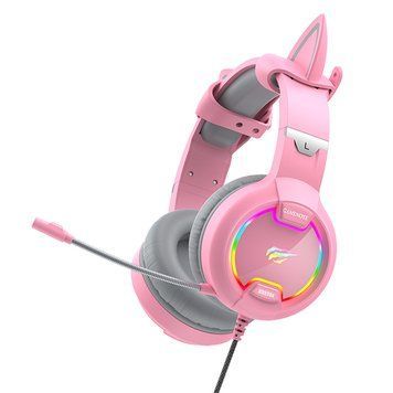 Gaming Headset Havit H2233d, 50mm driver, 20-20kHz, 20 Ohm, 100dB, 2.2m, 3.5mm+USB, RGB, Pink+Ears 202832 Imagini