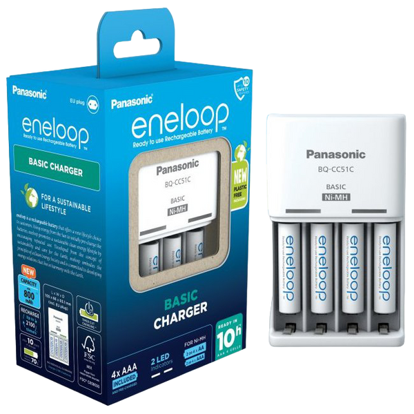 Panasonic "Basic" Charger 4-pos AA/AAA + 4AAA 800mAh, K-KJ51MCD04E 202436 фото