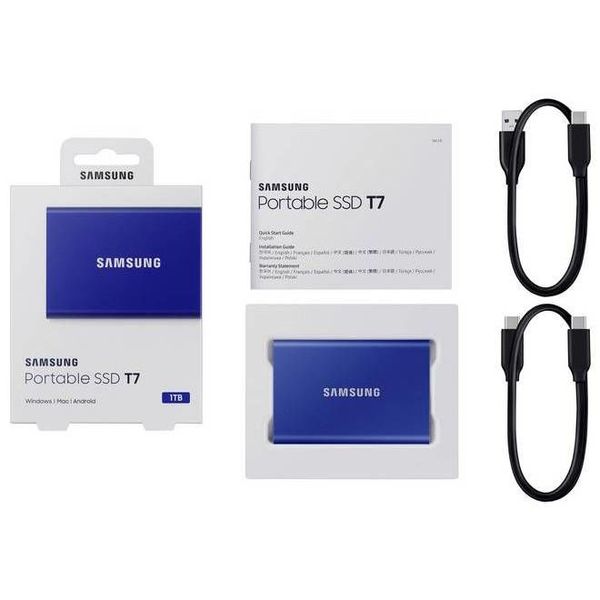 1.0TB (USB3.2/Type-C) Samsung Portable SSD T7 , Blue (85x57x8mm, 58g, R/W:1050/1000MB/s) 116660 фото