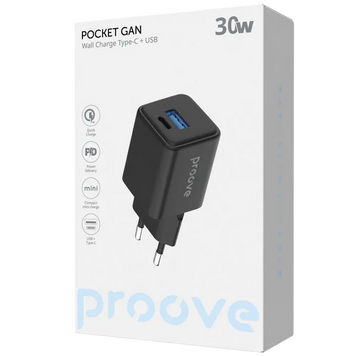 Incarcator Proove Pocket Gan 30W (Type-C + USB), Black 249236 фото