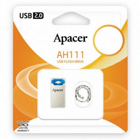 32GB USB2.0 Flash Drive Apacer "AH111", Silver-Blue, Super-Mini, Metal, Capless (AP32GAH111U-1) 88139 фото