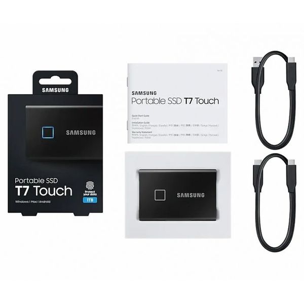 1.0TB (USB3.2/Type-C) Samsung Portable SSD T7 Touch, FP ID, Black (85x57x8mm, 58g, R/W:1050MB/s) 114786 фото