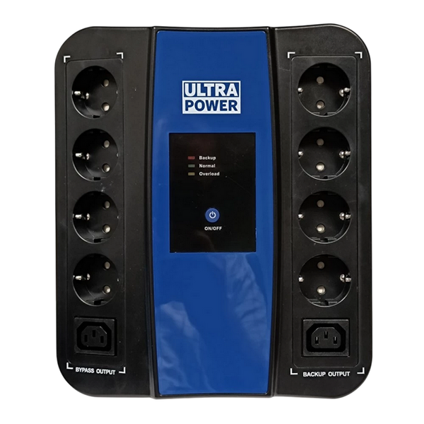 UPS Ultra Power 650VA/360W, (3 steps of AVR, Процессор controlled), USB, 8 Schuko, 2 IEC, plastic case 89337 фото