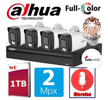 SET DAHUA FULL COLOR 4 Camere 2 Megapixeli Microfon HDD 1TB GARANTIE 3 ANI!!! HD-TVI DH-HAC-HFW1239TLMP-A-LED ID999MARKET_6594799 фото