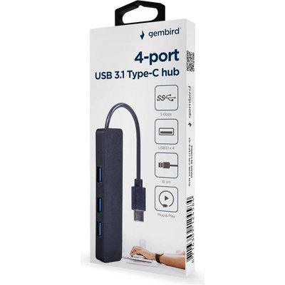 Type-C 3.1 USB Hub, 4-port Output: 4 x USB3.0, Gembird "UHB-CM-U3P4-01" 202970 фото