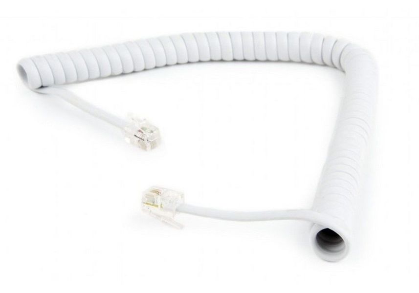 Telephone handset spiral cord, RJ10 (4P4C), 2 m, white, TC4P4CS-2M-W 110718 фото
