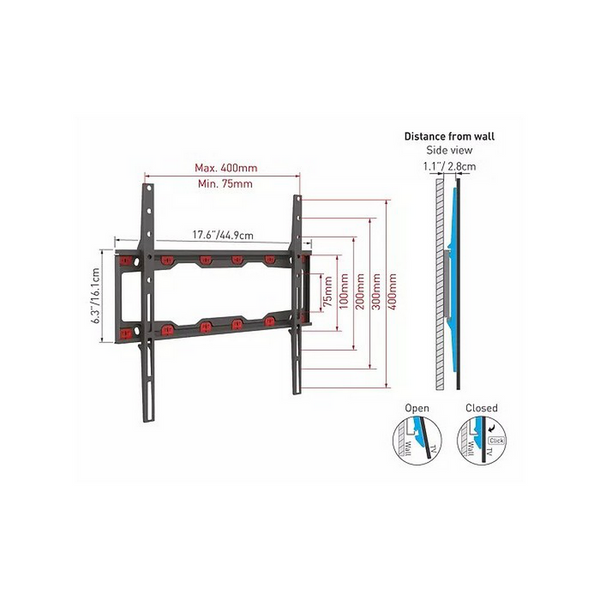 Wall Mount No-Drill Barkan 'ND300'' Black 19" - 65" Fixed, max.37kg, VESA mm: up to 400x400mm 144215 фото