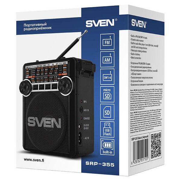Speakers SVEN Tuner "SRP-355" Black, 3w, FM, USB, SD/microSD, flashlight 93005 фото