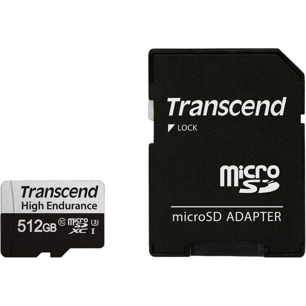 512GB MicroSD (Class 10) UHS-I (U3),+SD adapter, Transcend "TS512GUSD350V" (R/W:95/45MB/s,Endurance) 210990 фото