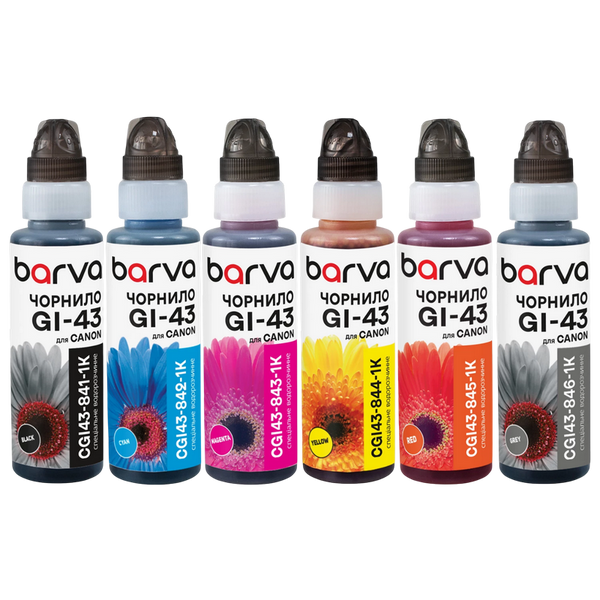 Ink set Barva for G series Canon (GI-43 BK/C/M/Y/R/GY) 6x100gr 216746 фото