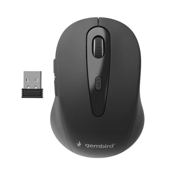 Wireless Mouse Gembird MUSW-6B-01, Optical, 800-1600 dpi, 6 buttons, Ambidextrous, 2xAAA, Black 105376 фото