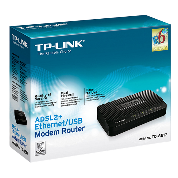 ADSL Router TP-LINK "TD-8817",1xEthernet port+1xUSB, ADSL/ADSL2/ADSL2+, Splitter, Annex A 50171 фото