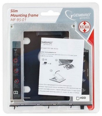Slim mounting frame for 2.5'' drive to 5.25'' bay, for drive up to 9.5 mm, Gembird, MF-95-01 82319 фото
