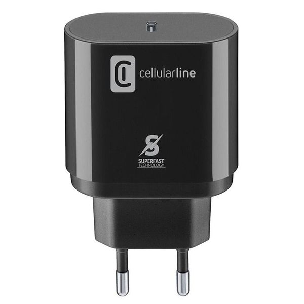 Wall Charger Cellularline, Type-C, 25W, Black 201048 фото