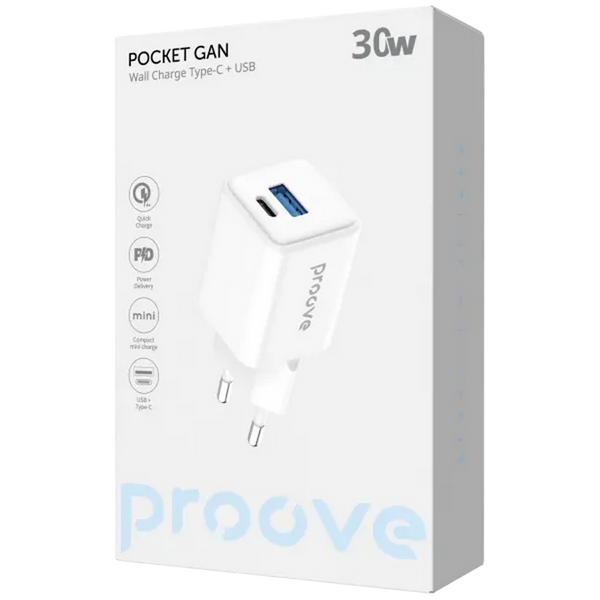 Incarcator Proove Pocket Gan 30W (Type-C + USB), White 249235 фото