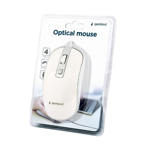 Mouse Gembird MUS-4B-06-BS, 800-1200 dpi, 4 buttons, Ambidextrous, 1.35m, White/Silver, USB 148822 фото