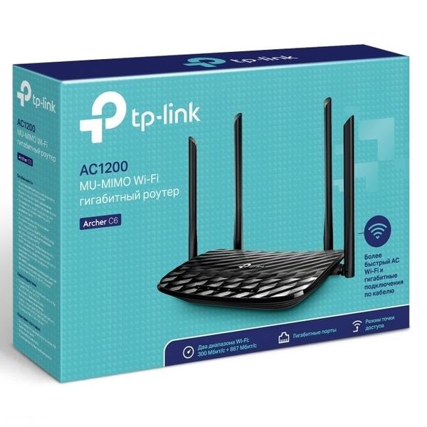 Wi-Fi AC Dual Band TP-LINK Router, "Archer C6", 1200Mbps, Gbit Ports, MU-MIMO 90612 фото