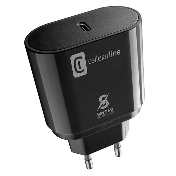 Wall Charger Cellularline, Type-C, 25W, Black 201048 фото
