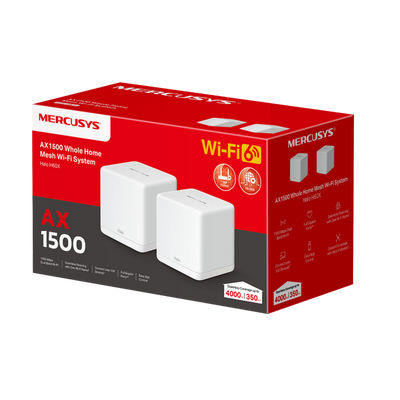 Whole-Home Mesh Dual Band Wi-Fi 6 System MERCUSYS, "Halo H60X(2-pack)", 1500Mbps, MU-MIMO,Gbit Ports 213932 фото
