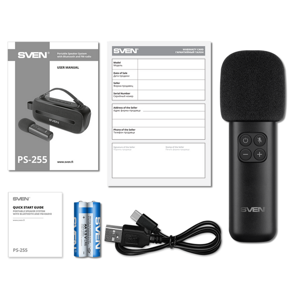 Speakers SVEN "PS-255", black, 12W, Bluetooth, FM, USB, karaoke mic, 3600mA*h 230666 Imagini