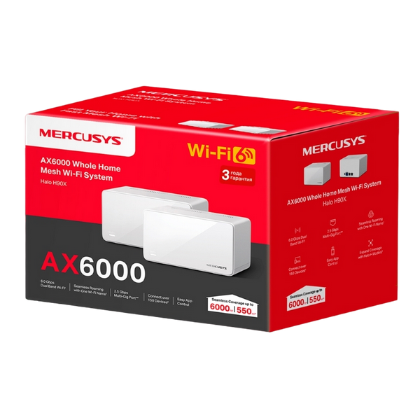 Whole-Home Mesh Dual Band Wi-Fi 6 System MERCUSYS, "Halo H90X(2-pack)", 6000Mbps, MU-MIMO,1x2.5Gbit, 213933 фото