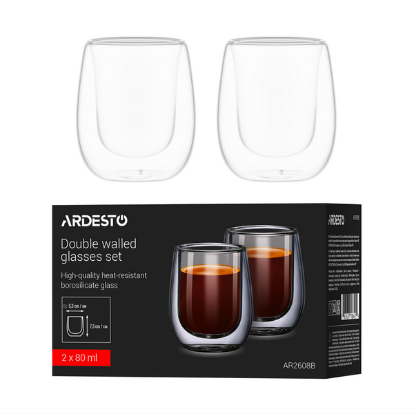Glass cups Ardesto 80ml 2pcs, AR2608B 272246 фото