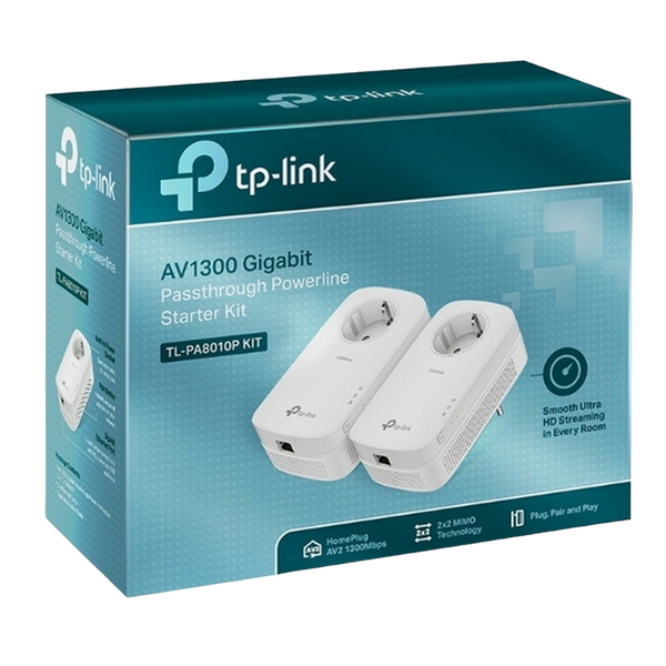 Powerline Adapter TP-Link, TL-PA8010P KIT, AV1300, 2x2MIMO, 1xGbit Port, Passthrough 82299 фото