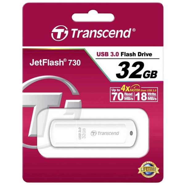 32GB USB3.1 Flash Drive Transcend "JetFlash 730", White, Classic (R/W:90/20MB/s) 55555 фото