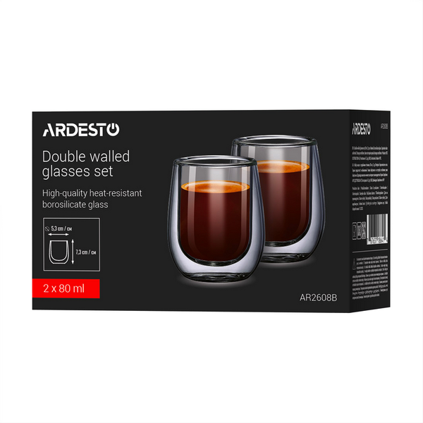 Glass cups Ardesto 80ml 2pcs, AR2608B 272246 фото