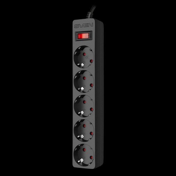 Surge Protector 5 Sockets, 3.0m, Sven "SF-05E", Black, flame-retardant material 207681 фото