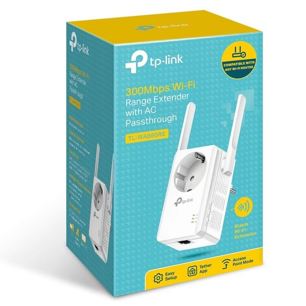 Wi-Fi N Range Extender/Access Point TP-LINK "TL-WA860RE", 300Mbps, AC Passthrough 67692 фото