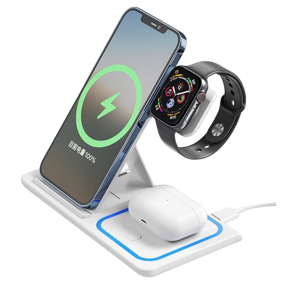 Беспроводная зарядка XO, 3in1, WX023, White (apple supporting) 140857 фото