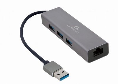 USB 3.0 Hub 3-port with built-in LAN port Cablexpert "A-AMU3-LAN-01", Black 145950 фото