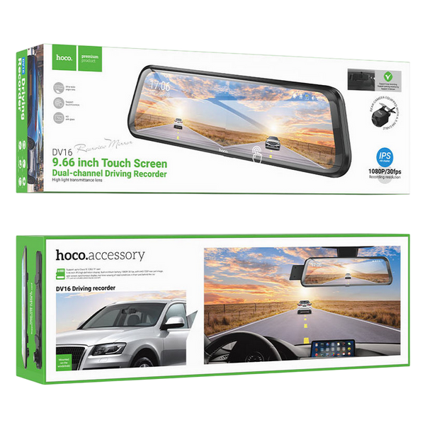 Cameră auto DVR Hoco DV16 9.66-inch streaming media driving recorder(dual-channel with rear camera), Black 245727 Imagini
