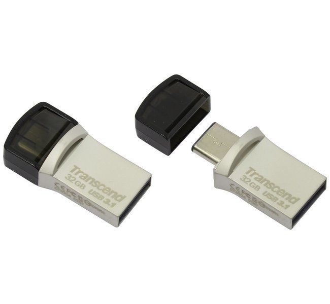 32GB USB3.1/Type-C Flash Drive Transcend "JetFlash 890", Silver, Metal Case, OTG (R/W:90/25MB/s) 80762 фото