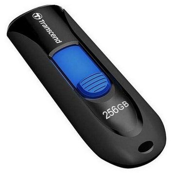 256GB USB3.1 Flash Drive Transcend "JetFlash 790", Black-Blue, Slider (R/W:90/40MB/s) 124512 фото