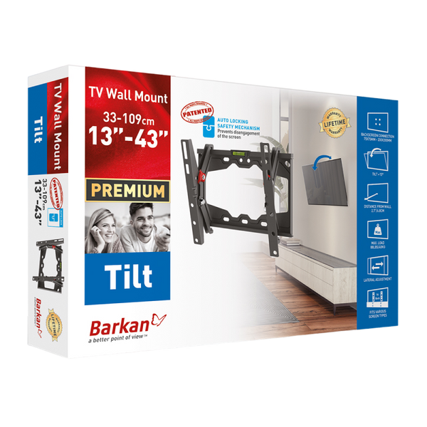 Wall Mount Barkan ''E210+'' Black 13" - 39" Tilt, max.40kg, VESA mm: up to 200x200mm 106370 фото