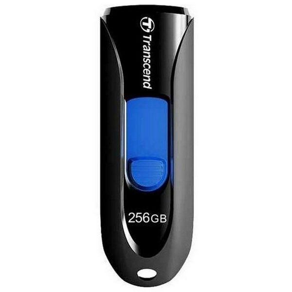 256GB USB3.1 Flash Drive Transcend "JetFlash 790", Black-Blue, Slider (R/W:90/40MB/s) 124512 фото
