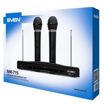 Karaoke Microphone SVEN "MK-715", Wireless 80.0Hz - 12.0 MHz, Microphone - 2 pcs 137748 фото