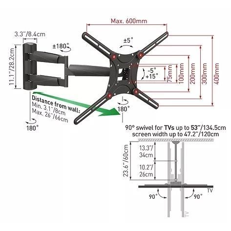 Wall Mount Barkan ''BM443LP'' Black 13"-75" Move Long, max.43kg, VESA mm: up to 600x400mm 138393 фото